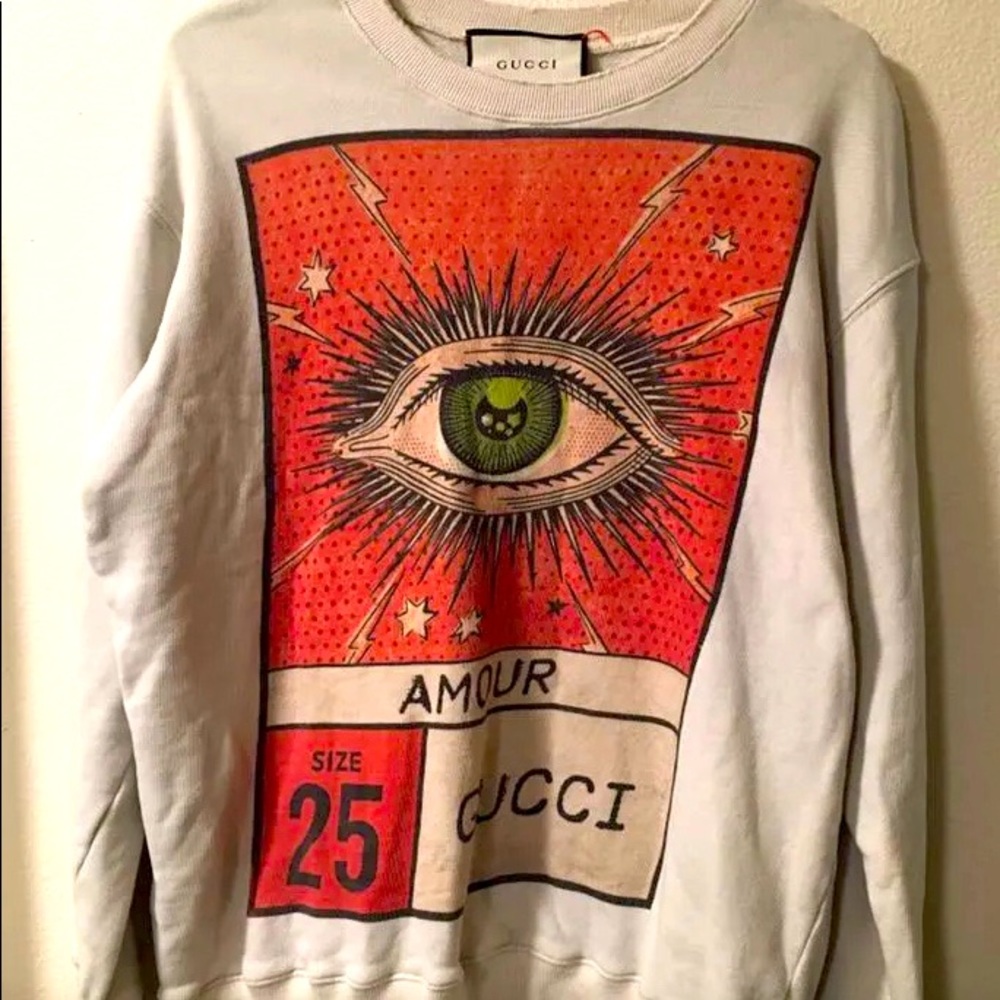 Gucci sweatshirt white with green ivory logo stripe